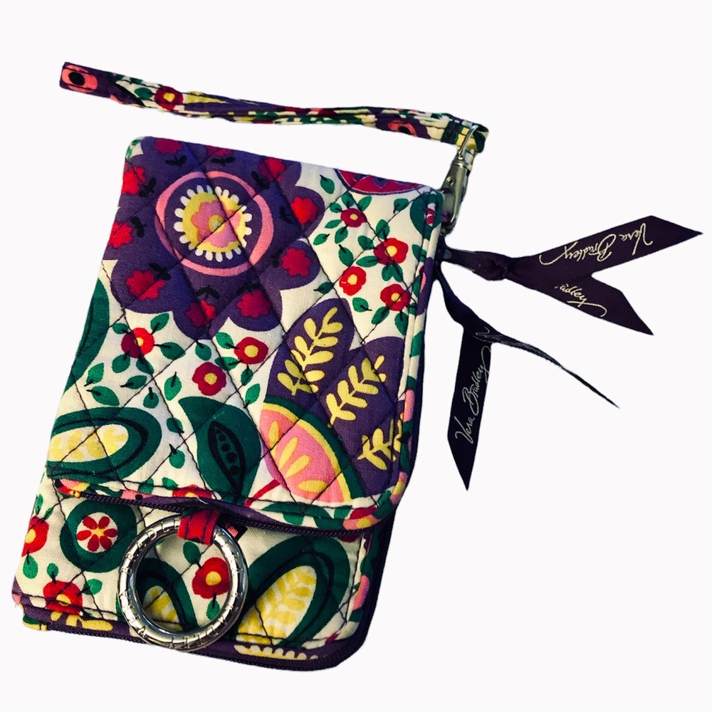VERA BRADLEY Double ID Zip Wallet Happy Snails Multi-Color Floral Print VINTAGE